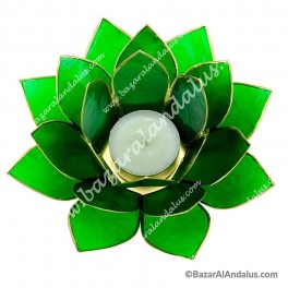 Verde - Flor de Loto - Portavela - Borde Dorado y Concha Capiz